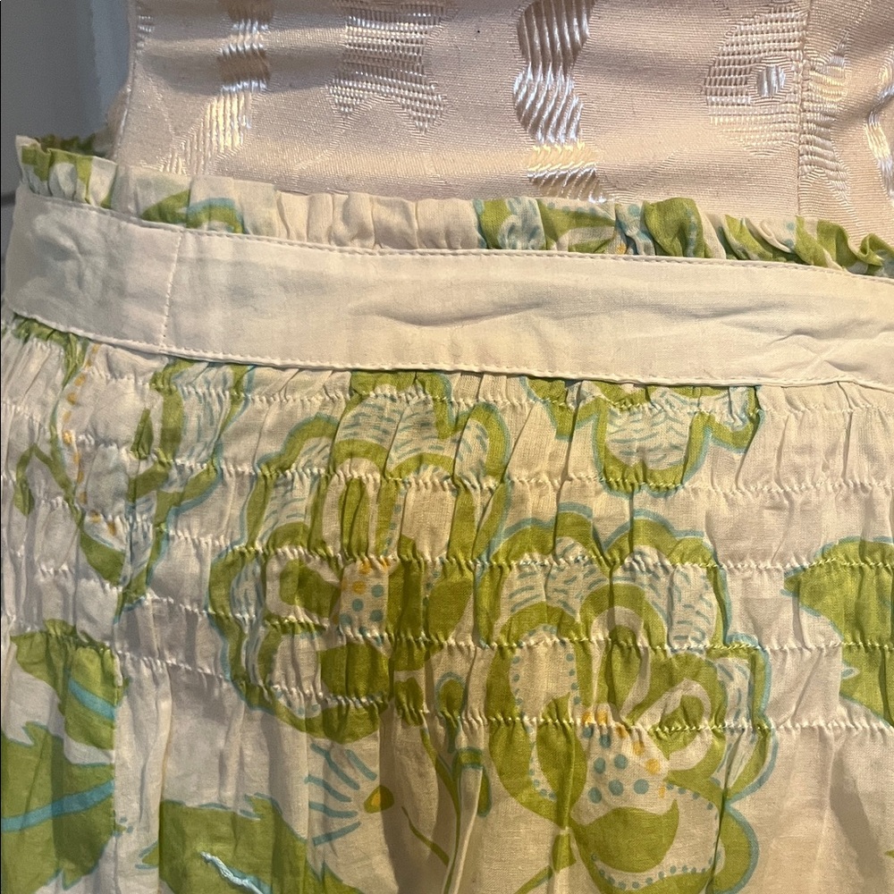 Garnet Hill Green and White Floral A-Line Skirt with embroidery - Picture 5 of 6